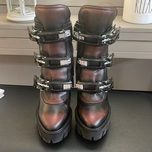 DSQUARED2 Black and Brown Multi-Buckle Heeled Boots